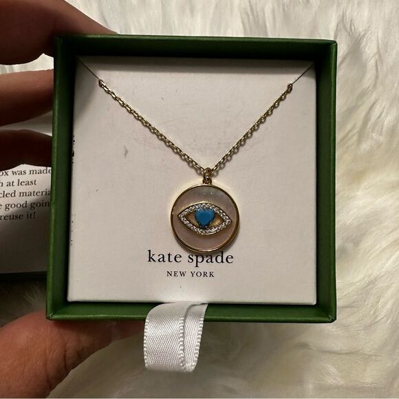 Kate Spade New York Lucky Charm Mother of Pearl Evil Eye Protection Necklace - Picture 4 of 8